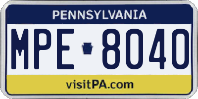 PA license plate MPE8040