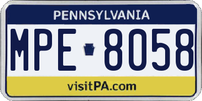 PA license plate MPE8058
