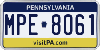 PA license plate MPE8061