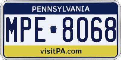 PA license plate MPE8068