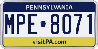 PA license plate MPE8071