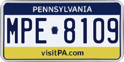 PA license plate MPE8109