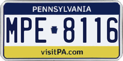 PA license plate MPE8116