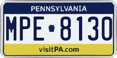 PA license plate MPE8130