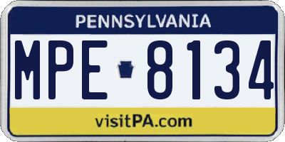 PA license plate MPE8134