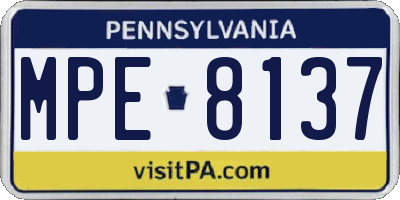 PA license plate MPE8137