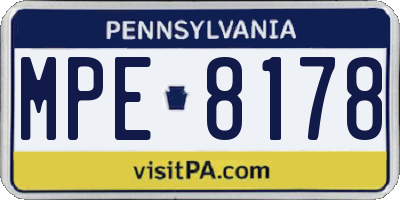 PA license plate MPE8178