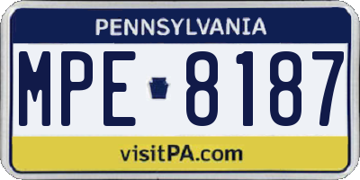 PA license plate MPE8187