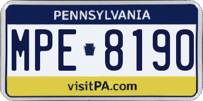 PA license plate MPE8190