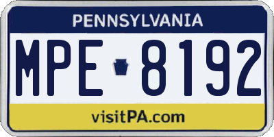 PA license plate MPE8192