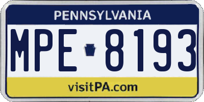 PA license plate MPE8193