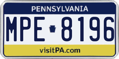 PA license plate MPE8196