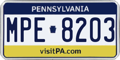 PA license plate MPE8203