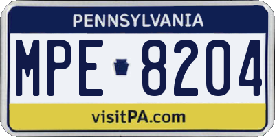 PA license plate MPE8204