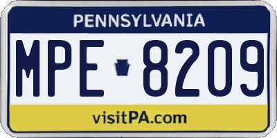 PA license plate MPE8209