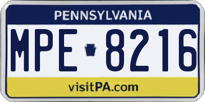 PA license plate MPE8216