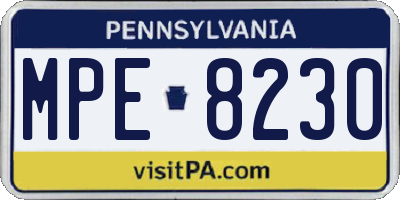 PA license plate MPE8230