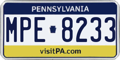 PA license plate MPE8233
