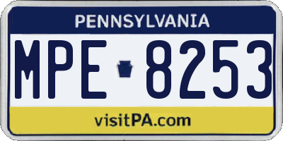 PA license plate MPE8253