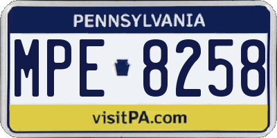 PA license plate MPE8258