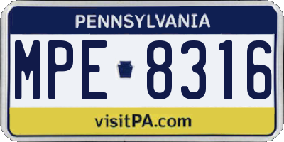 PA license plate MPE8316