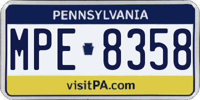 PA license plate MPE8358