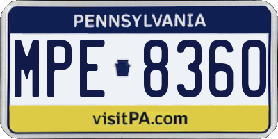 PA license plate MPE8360