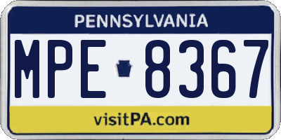 PA license plate MPE8367