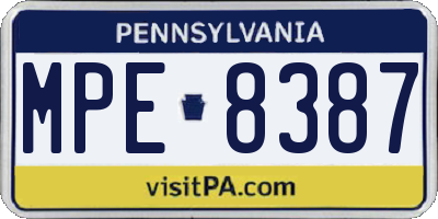 PA license plate MPE8387