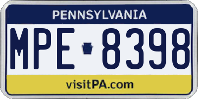 PA license plate MPE8398