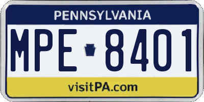 PA license plate MPE8401