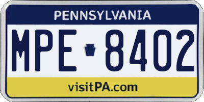 PA license plate MPE8402