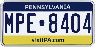 PA license plate MPE8404