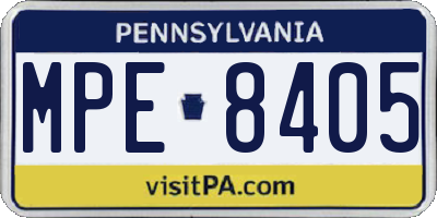 PA license plate MPE8405
