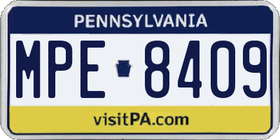 PA license plate MPE8409