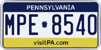 PA license plate MPE8540