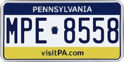 PA license plate MPE8558