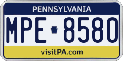 PA license plate MPE8580