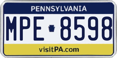 PA license plate MPE8598