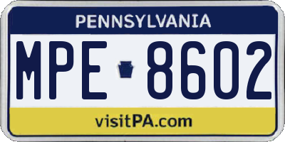 PA license plate MPE8602