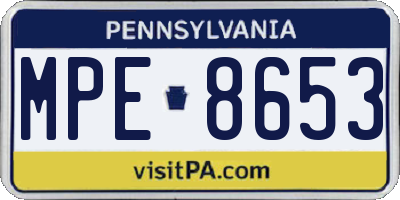 PA license plate MPE8653