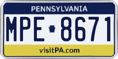 PA license plate MPE8671