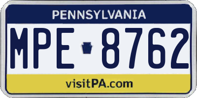 PA license plate MPE8762
