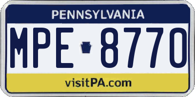 PA license plate MPE8770