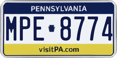 PA license plate MPE8774