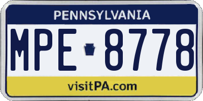 PA license plate MPE8778