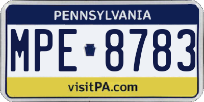 PA license plate MPE8783