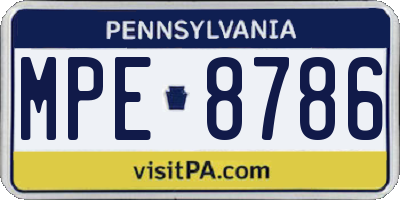 PA license plate MPE8786