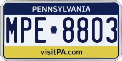 PA license plate MPE8803