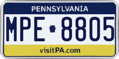 PA license plate MPE8805